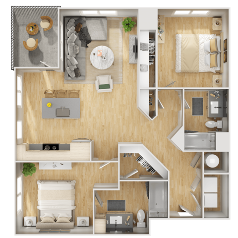 a floor plan of a 3 bedroom apartment
